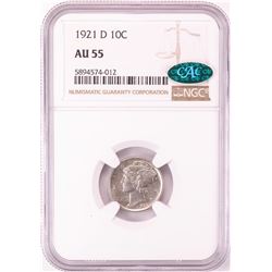1921-D Mercury Dime Coin NGC AU55 CAC