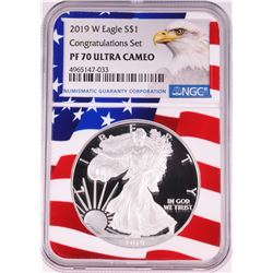 2019-W $1 Proof American Silver Eagle Coin NGC PF70 Ultra Cameo Congratulations Flag