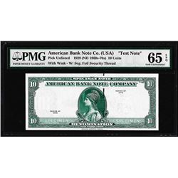 1929 10 Unit American Bank Note Co. "Test Note" PMG Gem Uncirculated 65EPQ