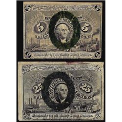 Lot of Second Issue Five Cents and Twenty-Five Cents Fractional Currency Notes
