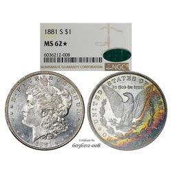 1881-S $1 Morgan Silver Dollar Coin NGC MS62* Star CAC Amazing Toning