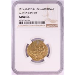 AH451-492 Ghaznavid Dinar A-1637 Ibrahim Gold Coin NGC Genuine