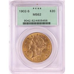 1902-S $20 Liberty Head Double Eagle Gold Coin PCGS MS62 Old Green Holder