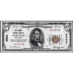1929 $5 Garrett NB of Oakland, Maryland CH# 6588 National Currency Note