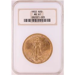 1923 $20 St. Gaudens Double Eagle Gold Coin NGC MS61 - Chipped Slab