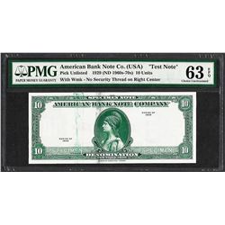 1929 10 Unit American Bank Note Co. "Test Note" PMG Choice Uncirculated 63EPQ