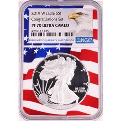 2019-W $1 Proof American Silver Eagle Coin NGC PF70 Ultra Cameo Congratulations Flag