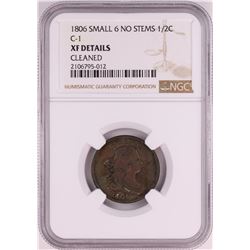 1806 Small 6 No Stems C-1 Draped Bust Half Cent Coin NGC XF Details