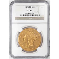 1890-CC $20 Liberty Head Double Eagle Gold Coin NGC XF45