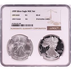 1999 $1 American Silver Eagle Coin Set NGC MS69/PF69 Ultra Cameo