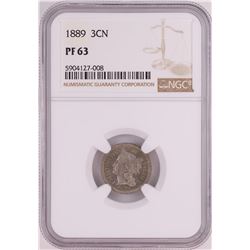 1889 Proof Three Cent Nickel Coin NGC PF63