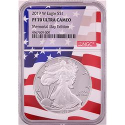 2019-W $1 Proof American Silver Eagle Coin NGC PF70 Ultra Cameo Memorial Day Flag Core