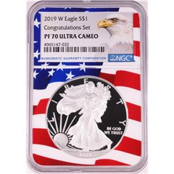 2019-W $1 Proof American Silver Eagle Coin NGC PF70 Ultra Cameo Congratulations Flag