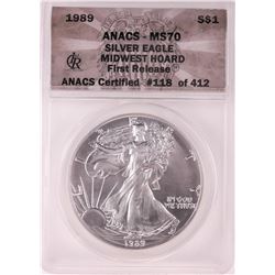 1989 $1 American Silver Eagle Coin ANACS MS70 First Release