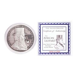 The Silver Kruger African Leopard 1 oz Antique Silver Proof Round w/COA