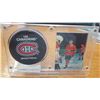 Image 1 : GUY LAFLEUA SIGNED HOCKEY CARD WITH SOUVINEIR PUCK