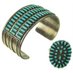 Zuni Turquoise & Silver  Bracelet and Ring