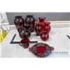 Image 1 : Vintage Ruby Glass Fire King Anchor Hocking Vases & Pitcher