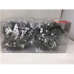 8in Flocked Ball Ornaments (2)