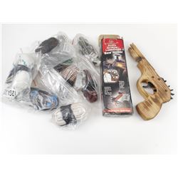 ASSORTED ACCESSORIES + WOODEN ELASTIC BAND GUN