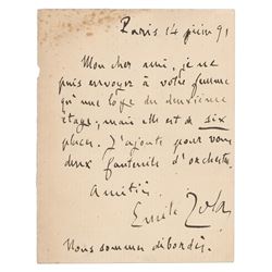 Emile Zola Autograph Letter Signed