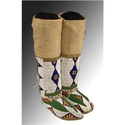 Sioux Beaded Moccasins with attached leggings.