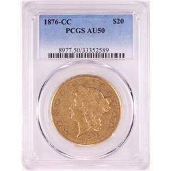 1876-CC $20 Liberty Head Double Eagle Gold Coin PCGS AU50