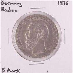 1876 Germany Wuerttemberg 5 Mark Silver Coin