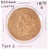 Image 1 : 1875-S Type 2 $20 Liberty Head Double Eagle Gold Coin