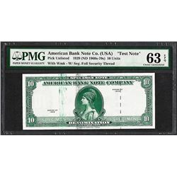 1929 10 Unit American Bank Note Co. "Test Note" PMG Choice Uncirculated 63EPQ