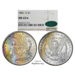 1881-S $1 Morgan Silver Dollar Coin NGC MS63* Star CAC Amazing Toning