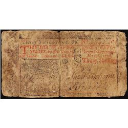 May 1, 1758 New Jersey 30 Shillings Colonial Currency Note