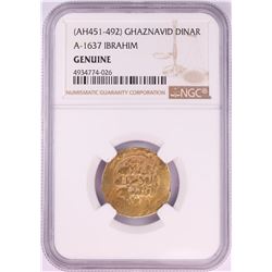 AH451-492 Ghaznavid Dinar A-1637 Ibrahim Gold Coin NGC Genuine