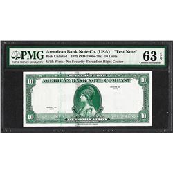 1929 10 Unit American Bank Note Co. "Test Note" PMG Choice Uncirculated 63EPQ