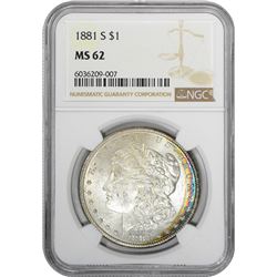 1881-S $1 Morgan Silver Dollar Coin NGC MS62 Amazing Toning