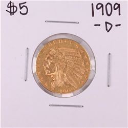 1909-D $5 Indian Head Half Eagle Gold Coin