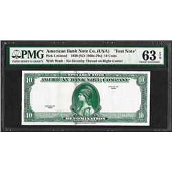 1929 10 Unit American Bank Note Co. "Test Note" PMG Choice Uncirculated 63EPQ