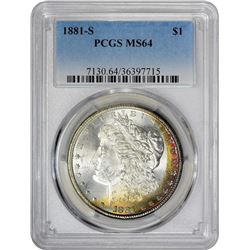 1881-S $1 Morgan Silver Dollar Coin PCGS MS64 Amazing Toning