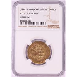AH451-492 Ghaznavid Dinar A-1637 Ibrahim Gold Coin NGC Genuine