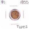 Image 1 : 1855 Type 2 $1 Liberty Head Gold Dollar Coin