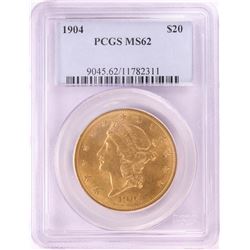 1904 $20 Liberty Head Double Eagle Gold Coin PCGS MS62