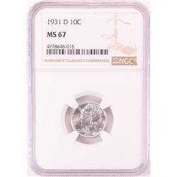 1931-D Mercury Dime Coin NGC MS67