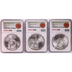 Lot of (3) 1979Mo Mexico 1 Onza Silver Coins NGC MS63