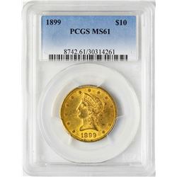 1899 $10 Liberty Head Eagle Gold Coin PCGS MS61