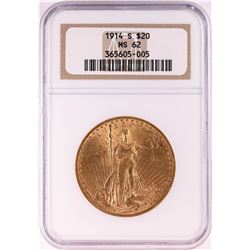 1914-S $20 St. Gaudens Double Eagle Gold Coin NGC MS62