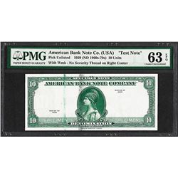 1929 10 Unit American Bank Note Co. "Test Note" PMG Choice Uncirculated 63EPQ