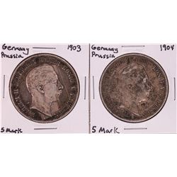 Lot of 1903-1904 Germany Prussia 5 Mark Silver Coins