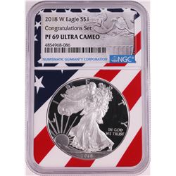 2018-W $1 Proof American Silver Eagle Coin NGC PF69 Ultra Cameo Congratulations Flag
