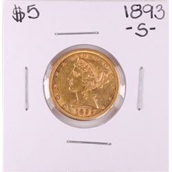 1893-S $5 Liberty Head Half Eagle Gold Coin