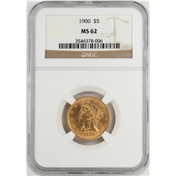 1900 $5 Liberty Head Half Eagle Gold Coin NGC MS62